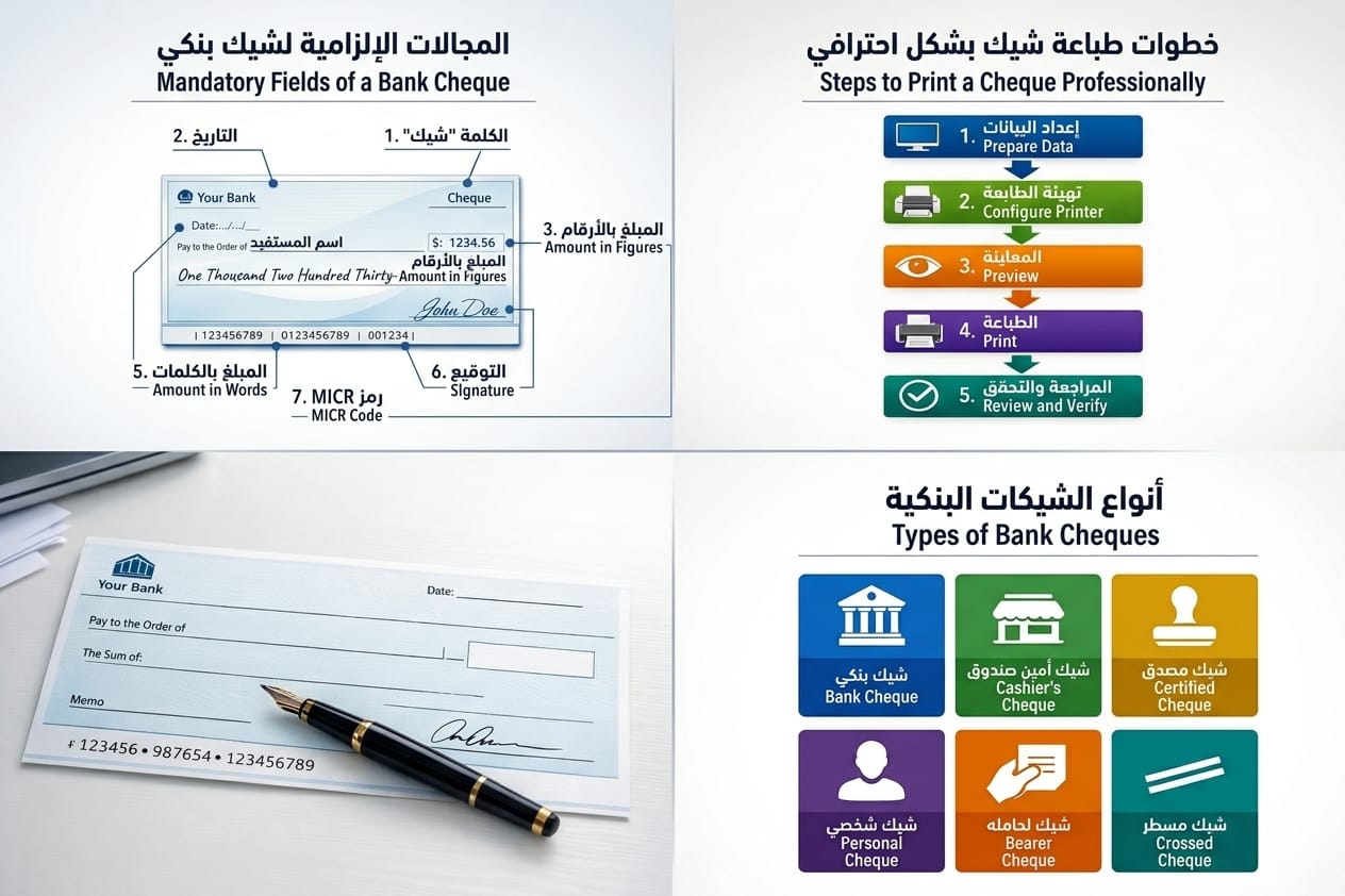 دليلك المبسط للشيك البنكي: كيف تفهمه وتطبعه باحترافية وسهولة